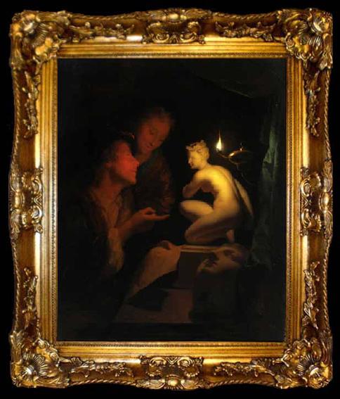 framed  Godfried Schalcken Kunstbetrachtung bei Kerzenlicht, ta009-2
